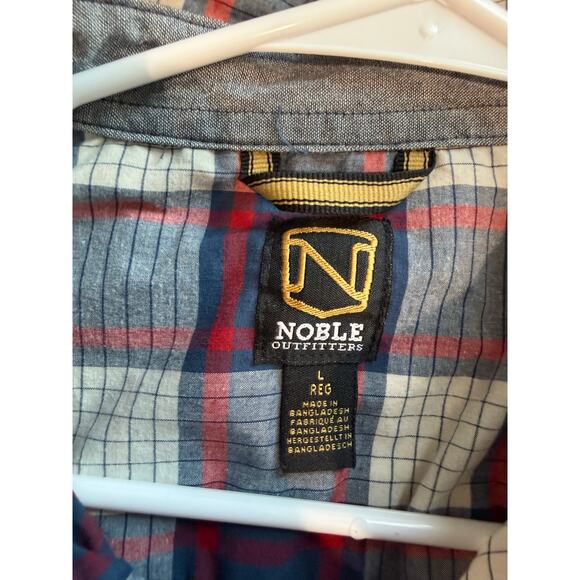 Noble Outfitters Men's Short Sleeve Button Up Shirt Plaid Blue Red Size Large - Picture 5 of 5